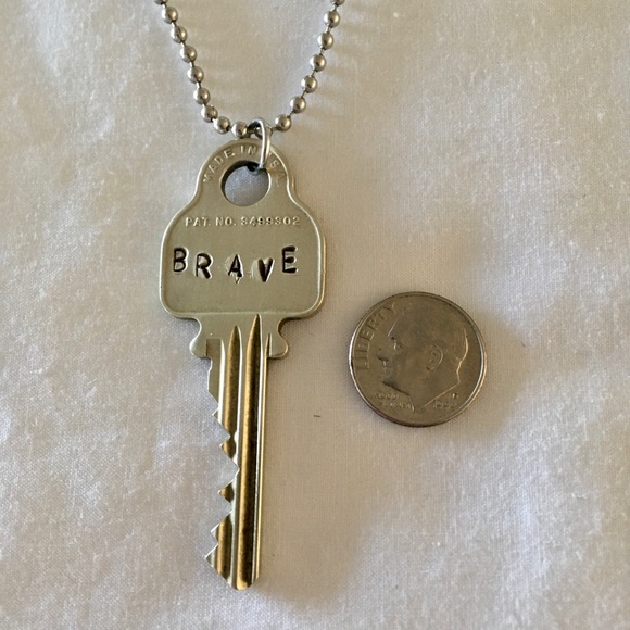 HAND CRAFTED BRAVE Stamped Vintage Key Necklace - Picture 3 of 5